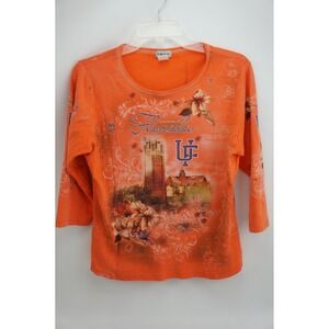P. Michael University of Florida Top L Orange 3/4 Sleeve Graphic Rhinestone Good